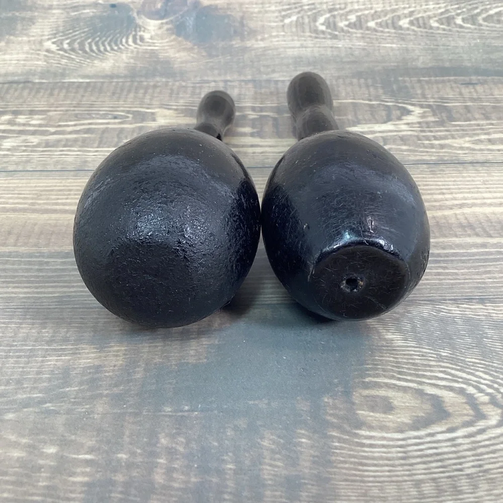 Pair Vintage Black Wood Egg Shaped Sock Darner, Wooden Sewing Tool